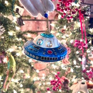 Glass UFO Spaceship Christmas Ornament
